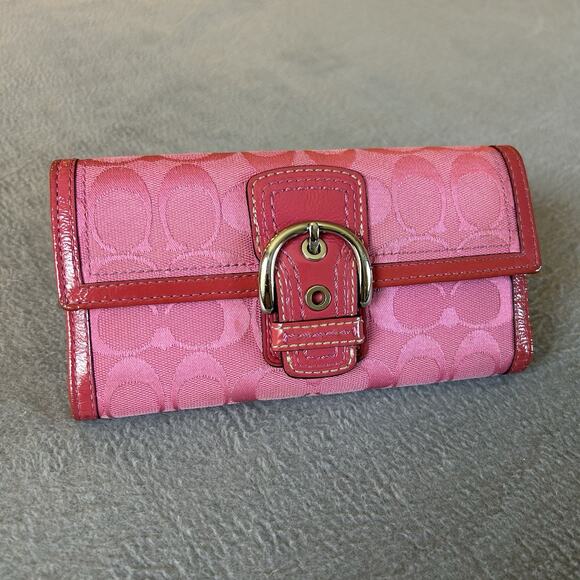 COACH Canvas Leather Soho PINK Signature Bi-fold wallet - Picture 1 of 12